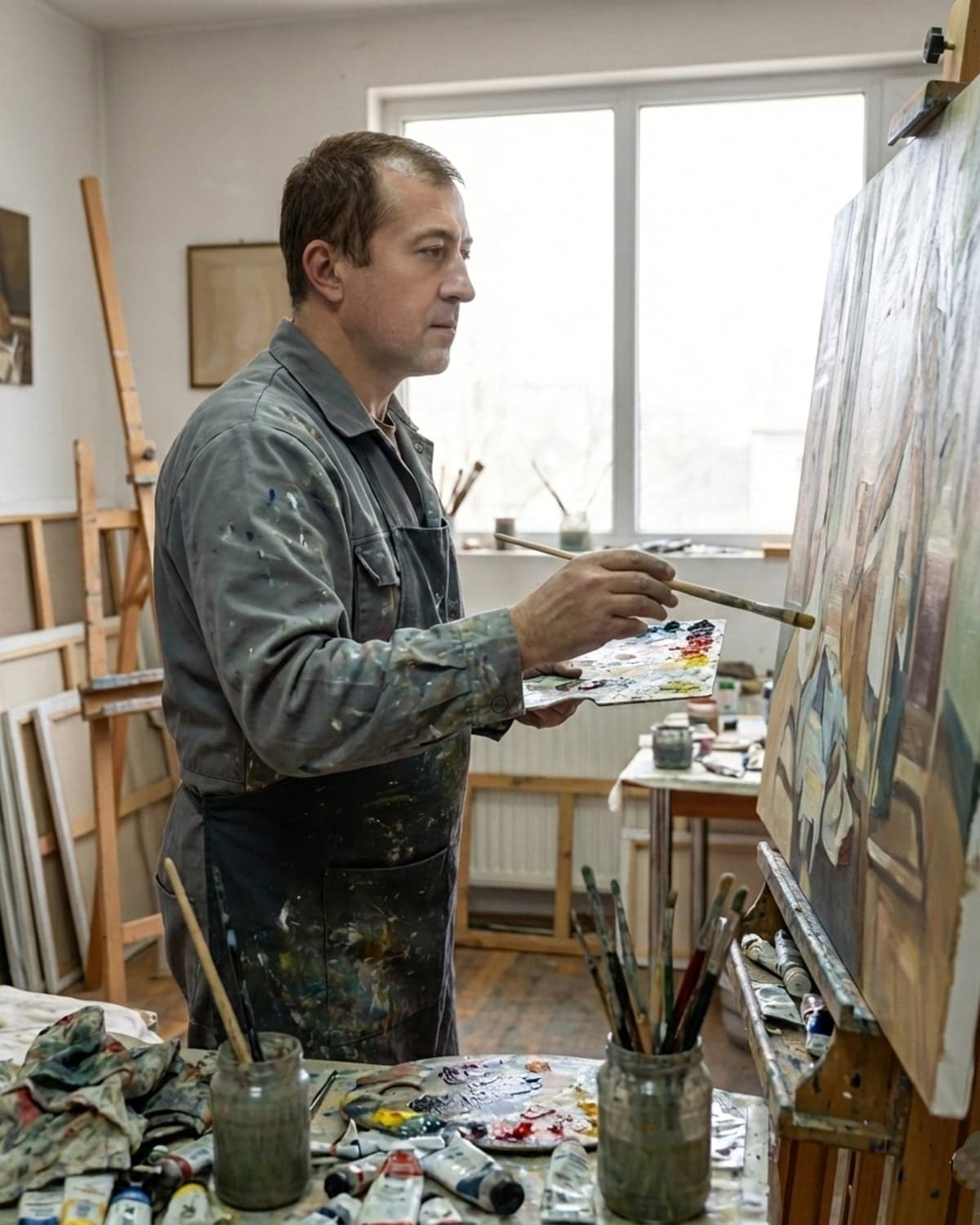 Krisztián painting in the studio, mid-2010s